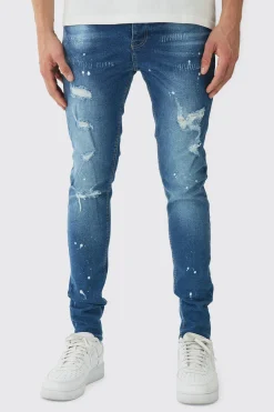 boohooMAN Skinny Stretch Rip & Repair Paint Splatter Jeans | UK| Trousers|Jeans