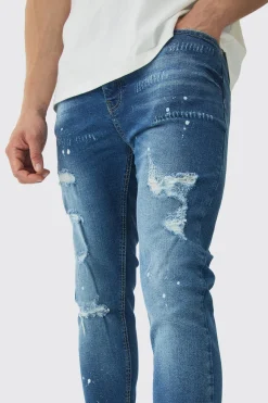 boohooMAN Skinny Stretch Rip & Repair Paint Splatter Jeans | UK| Trousers|Jeans