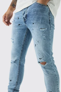 boohooMAN Skinny Stretch Rip & Repair Paint Splatter Jeans | UK| Trousers|Jeans
