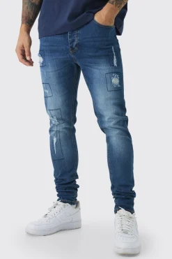 boohooMAN Skinny Stretch Rip & Repair Patchwork Jeans | UK| Trousers|Jeans