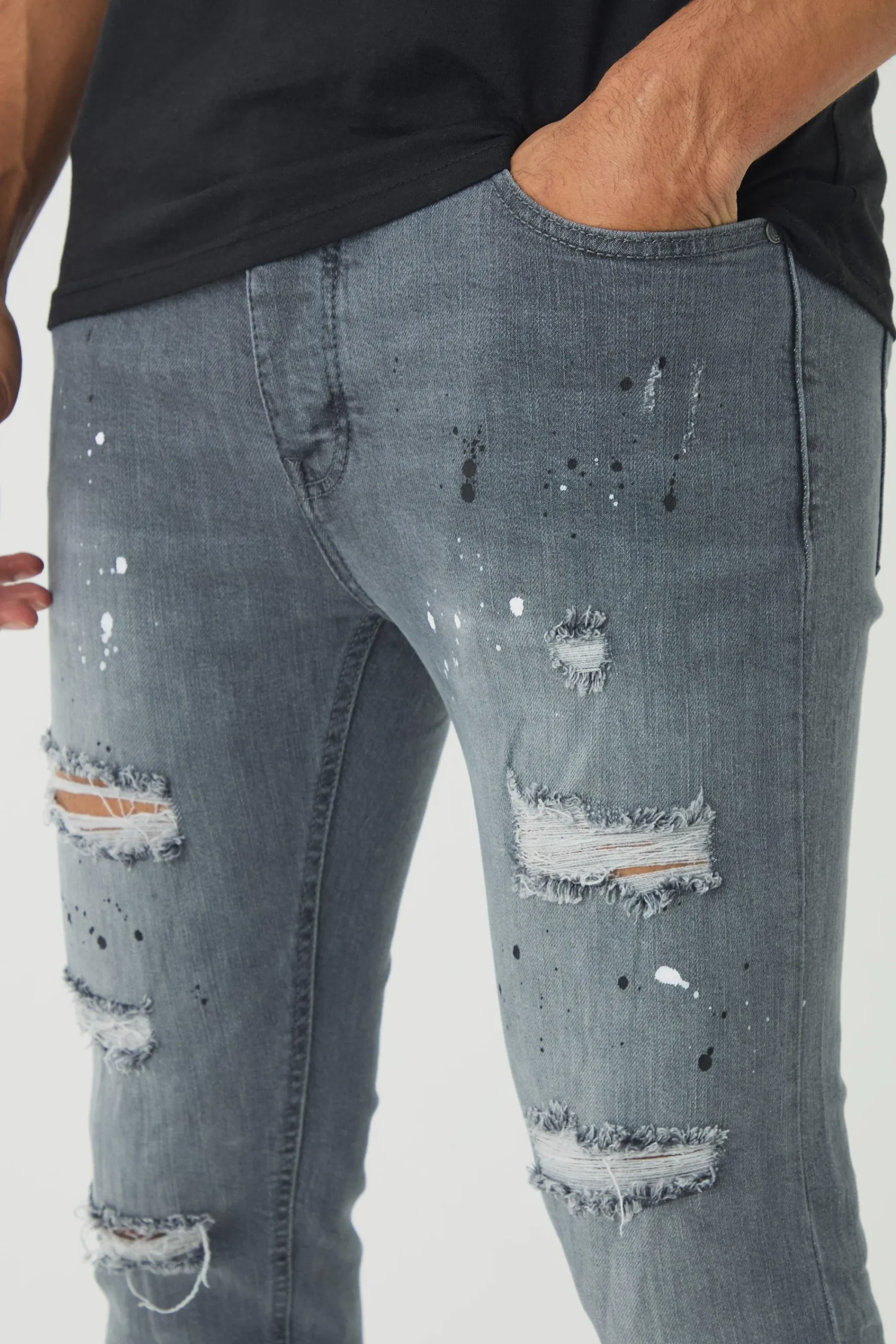 boohooMAN Skinny Stretch Rip & Repair Paint Splatter Jeans | UK| Trousers|Jeans
