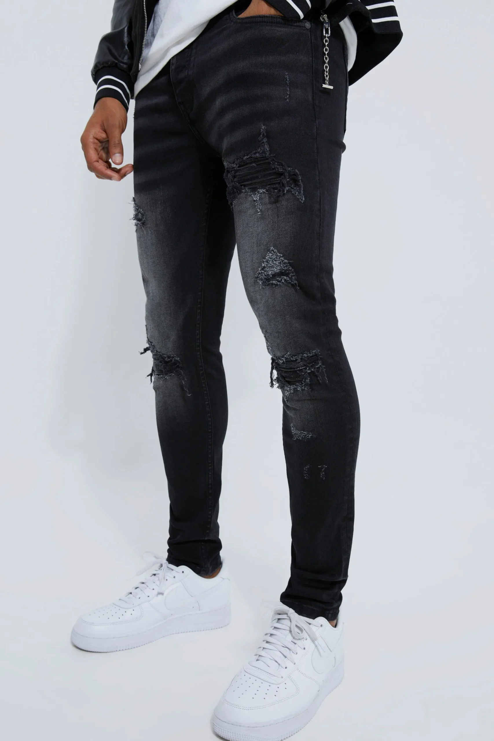 boohooMAN Skinny Stretch Rip And Repair Biker Jeans | UK| Trousers|Jeans