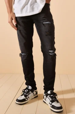 boohooMAN Skinny Stretch Ripped Bandana Jeans In | UK| Trousers|Jeans