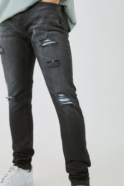 boohooMAN Skinny Stretch Ripped Bandana Jeans In | UK| Trousers|Jeans