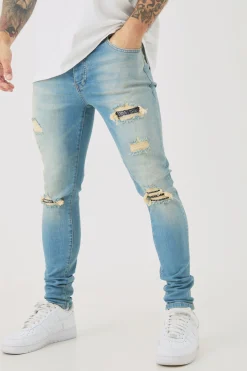 boohooMAN Skinny Stretch Ripped Bandana Jeans In | UK| Trousers|Jeans