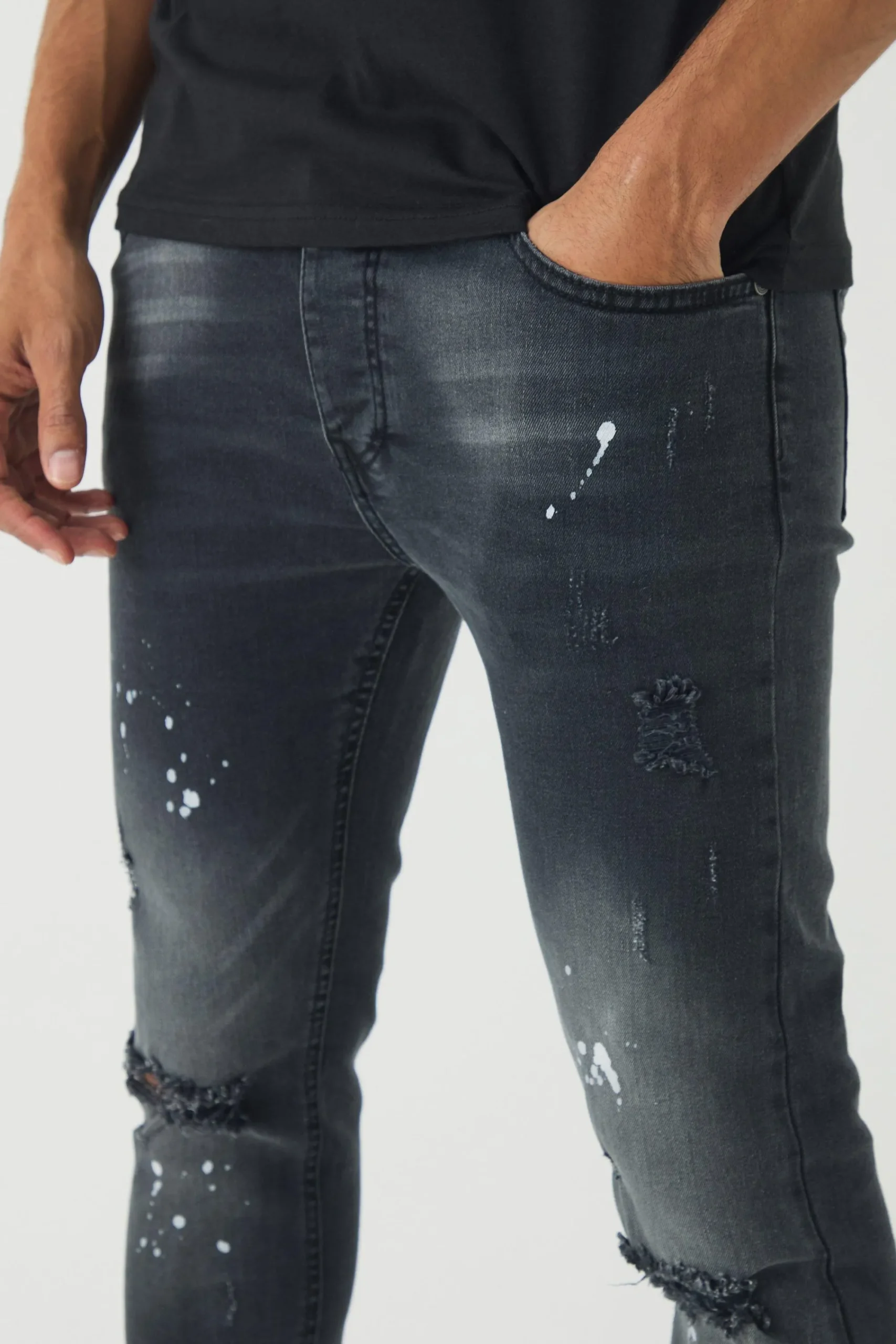 boohooMAN Skinny Stretch Ripped Paint Splatter Jeans | UK| Trousers|Jeans