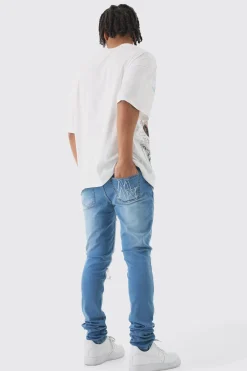 boohooMAN Skinny Stretch Stacked Biker Rip & Repair Jeans | UK| Trousers|Jeans