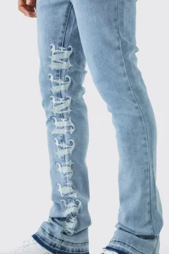 boohooMAN Skinny Stretch Stacked Distressed Embroidered Gusset Jeans | UK| Trousers|Jeans