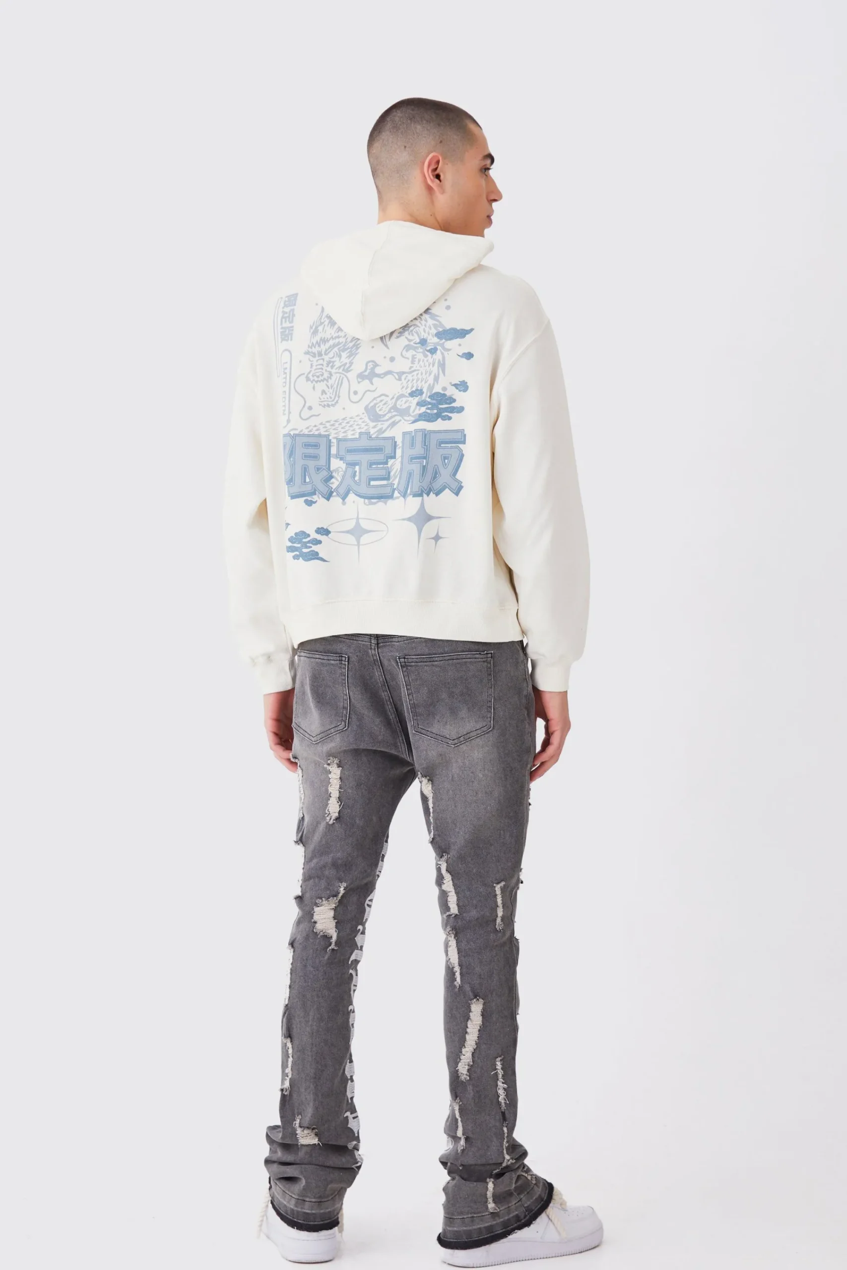 boohooMAN Skinny Stretch Stacked Distressed Embroidered Gusset Jeans | UK| Trousers|Jeans