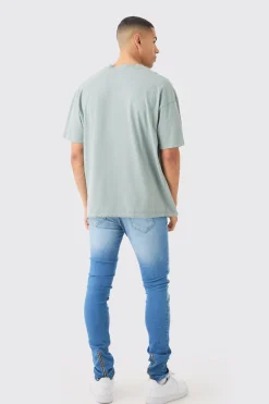 boohooMAN Skinny Stretch Stacked Ripped Carpenter Zip Hem Jeans In | UK| Trousers|Jeans