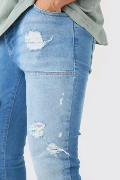 boohooMAN Skinny Stretch Stacked Ripped Carpenter Zip Hem Jeans In | UK| Trousers|Jeans