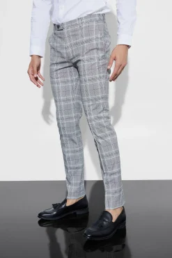 boohooMAN Skinny Tapered Smart Check Trouser With Pintuck | UK| Suits & Tailoring|Trousers