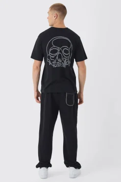Skull Line Drawing Printed T-Shirt | UK^boohooMAN Online