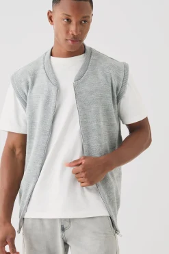 boohooMAN Sleeveless Knitted Zip Through Bomber | UK| Tracksuits