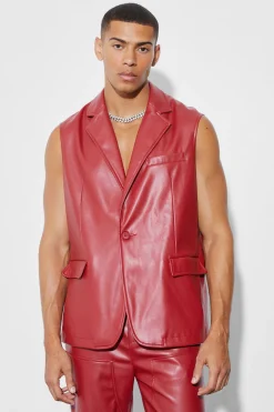 boohooMAN Sleeveless Pu Single Breasted Suit Jacket | UK| Suits & Tailoring