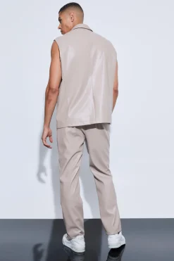 boohooMAN Sleeveless Pu Single Breasted Suit Jacket | UK| Suits & Tailoring