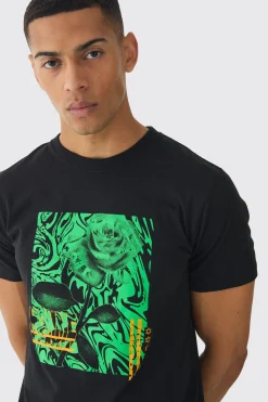Slim Abstact Rose Print T-Shirt | UK^boohooMAN Online