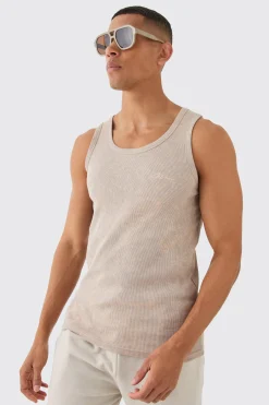 Slim Acid Washed Man Signature Ribbed Vest | UK^boohooMAN Clearance