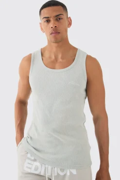 Slim Acid Washed Man Signature Ribbed Vest | UK^boohooMAN