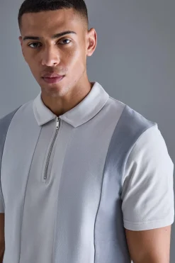 Slim Contrast Panel Interlock Polo | UK^boohooMAN New
