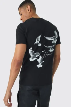 Slim Dove Back Print T-Shirt | UK^boohooMAN Clearance