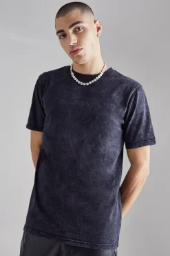 Slim Fit Acid Wash Crew Neck T-shirt | UK^boohooMAN Online
