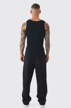 Slim Fit Branded Ribbed Vest | UK^boohooMAN New