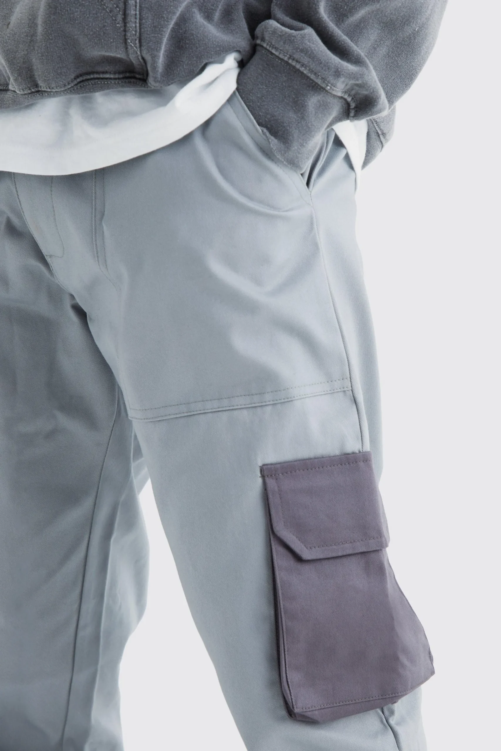 boohooMAN Slim Fit Colour Block Cargo Trouser With Woven Tab | UK| Trousers|Cargos