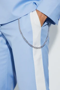 boohooMAN Slim Fit Colour Block Trouser With Chain | UK| Trousers