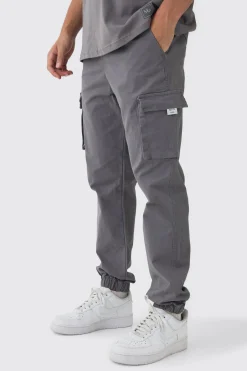 boohooMAN Slim Fit Elasticated Waist Woven Tab Cuffed Cargo Trousers | UK| Trousers|Cargos