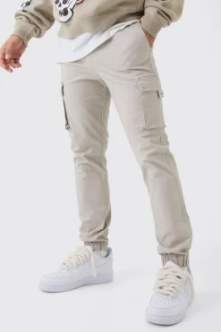 boohooMAN Slim Fit Elasticated Waist Woven Tab Cuffed Cargo Trousers | UK| Trousers|Cargos