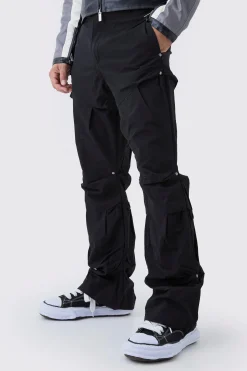 boohooMAN Slim Fit Flare Stacked Trousers With Ruched Detail | UK| Trousers
