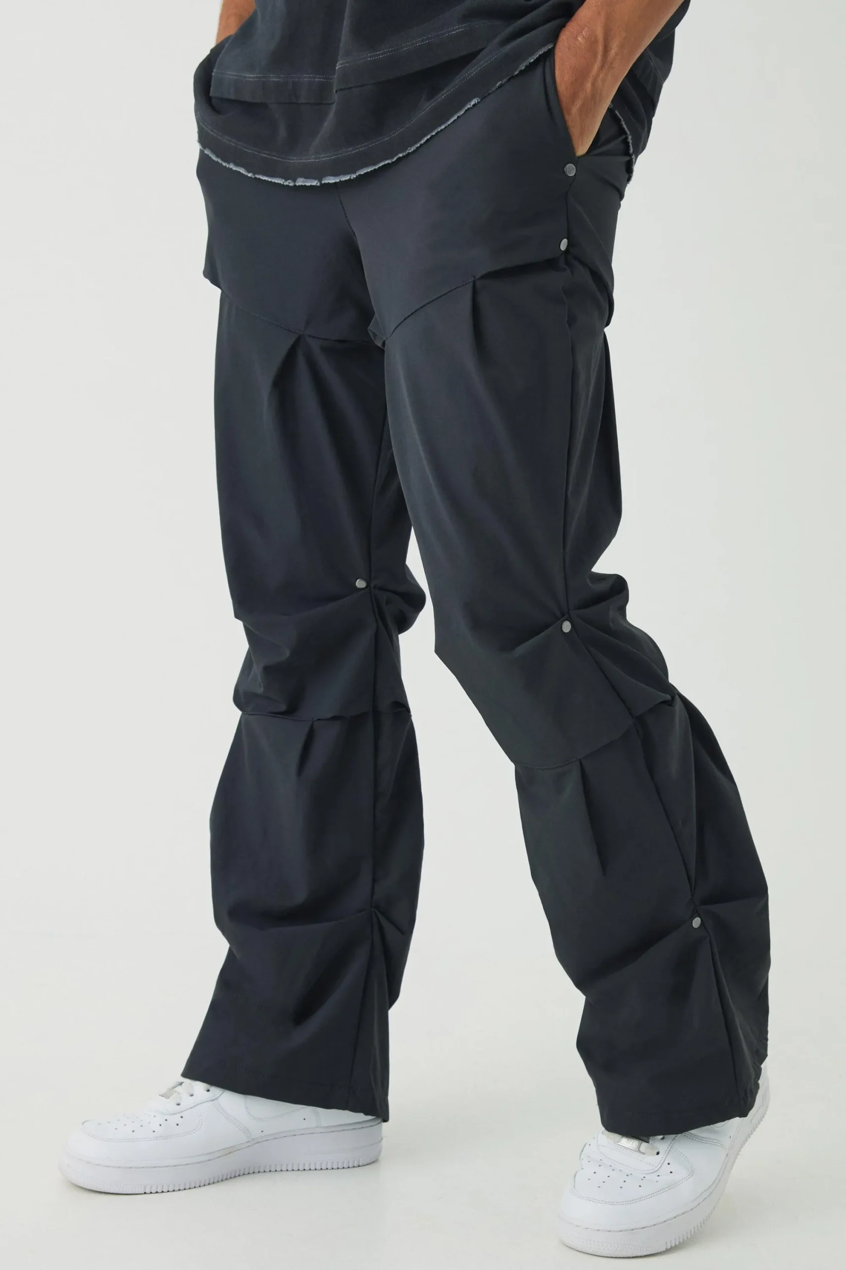 boohooMAN Slim Fit Flare Stacked Trousers With Ruched Detail | UK| Trousers