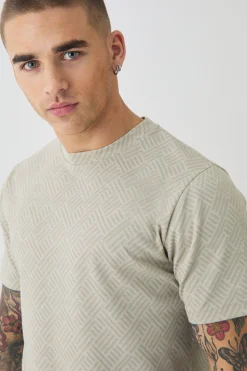 Slim Fit Geo Jacquard T-shirt | UK^boohooMAN Online