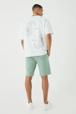 boohooMAN Slim Fit Mid Length Jacquard Stripe Short | UK| Shorts