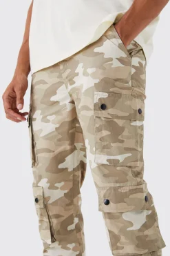 boohooMAN Slim Fit Multi Popper Cargo Camo Trouser | UK| Trousers|Cargos