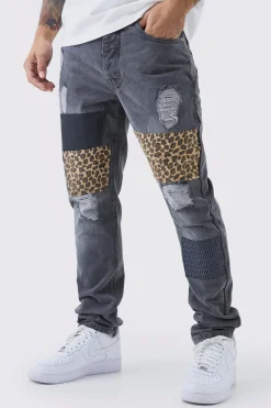 boohooMAN Slim Fit Patchwork Leopard Ripped Jeans | UK| Trousers|Jeans