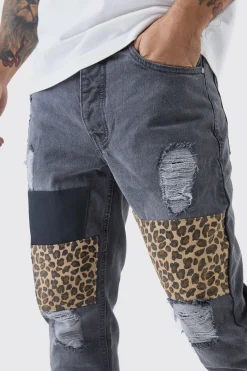 boohooMAN Slim Fit Patchwork Leopard Ripped Jeans | UK| Trousers|Jeans