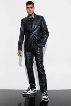boohooMAN Slim Fit Pu Trouser | UK| Suits & Tailoring|Trousers