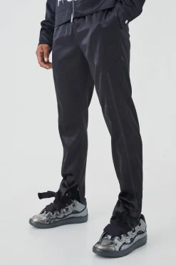 boohooMAN Slim Fit Satin Split Hem Tape Trouser | UK| Trousers