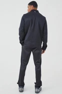 boohooMAN Slim Fit Satin Split Hem Tape Trouser | UK| Trousers