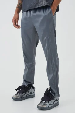 boohooMAN Slim Fit Satin Split Hem Tape Trouser | UK| Trousers