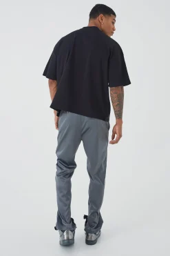 boohooMAN Slim Fit Satin Split Hem Tape Trouser | UK| Trousers