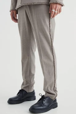 boohooMAN Slim Fit Smart Check Trousers With Distressing | UK| Trousers