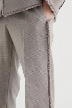boohooMAN Slim Fit Smart Check Trousers With Distressing | UK| Trousers
