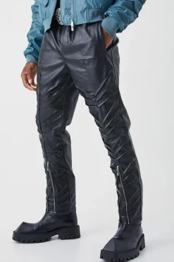 boohooMAN Slim Fit Stacked Pu Zip Hem Trouser | UK| Trousers
