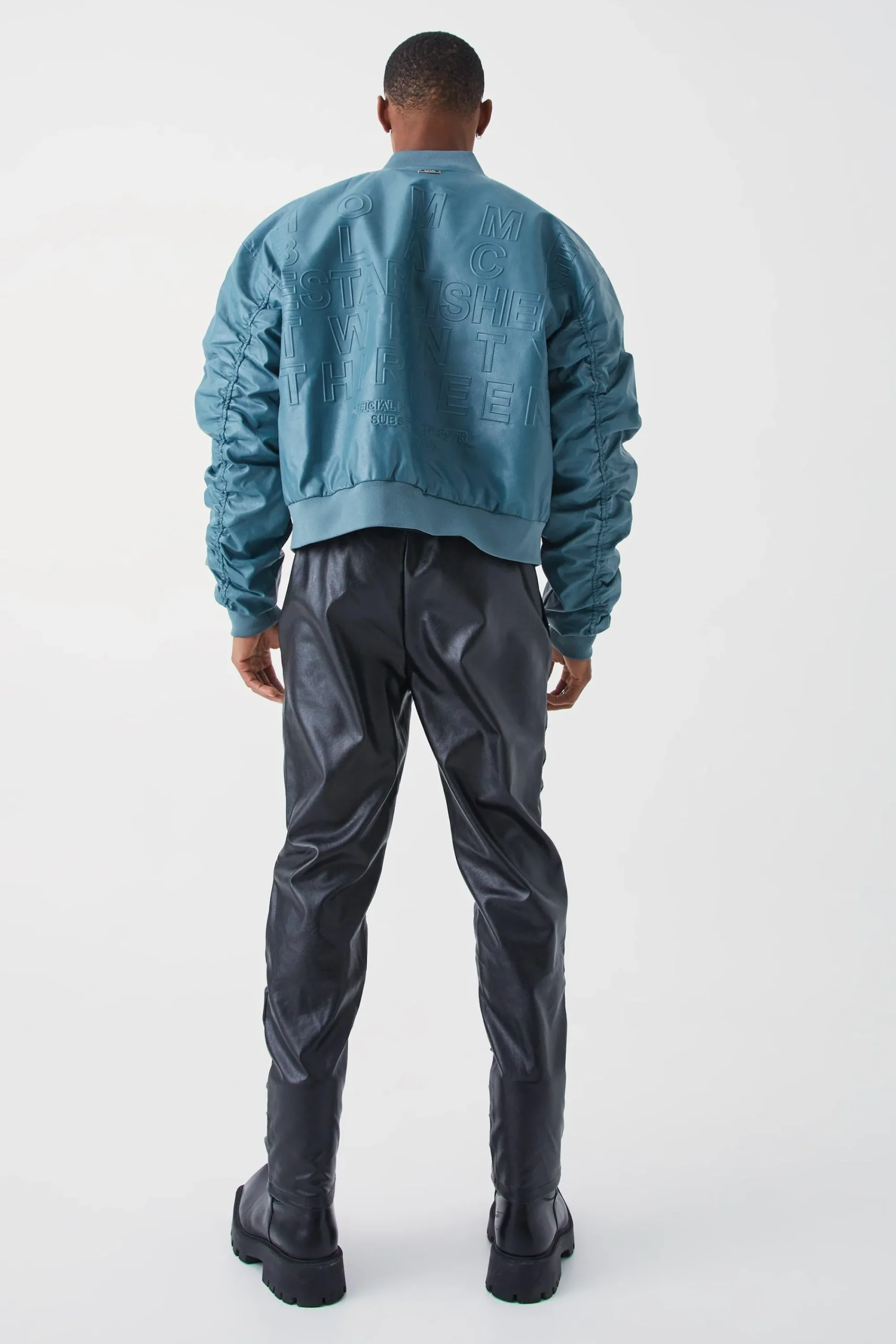 boohooMAN Slim Fit Stacked Pu Zip Hem Trouser | UK| Trousers