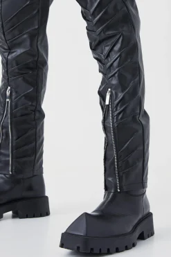 boohooMAN Slim Fit Stacked Pu Zip Hem Trouser | UK| Trousers