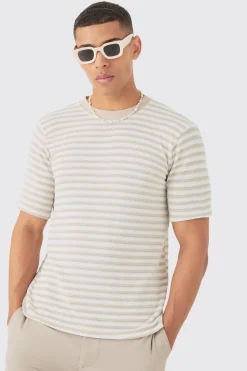 Slim Fit Textured Stripe T-shirt | UK^boohooMAN Clearance