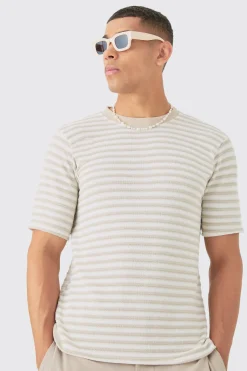 Slim Fit Textured Stripe T-shirt | UK^boohooMAN Clearance